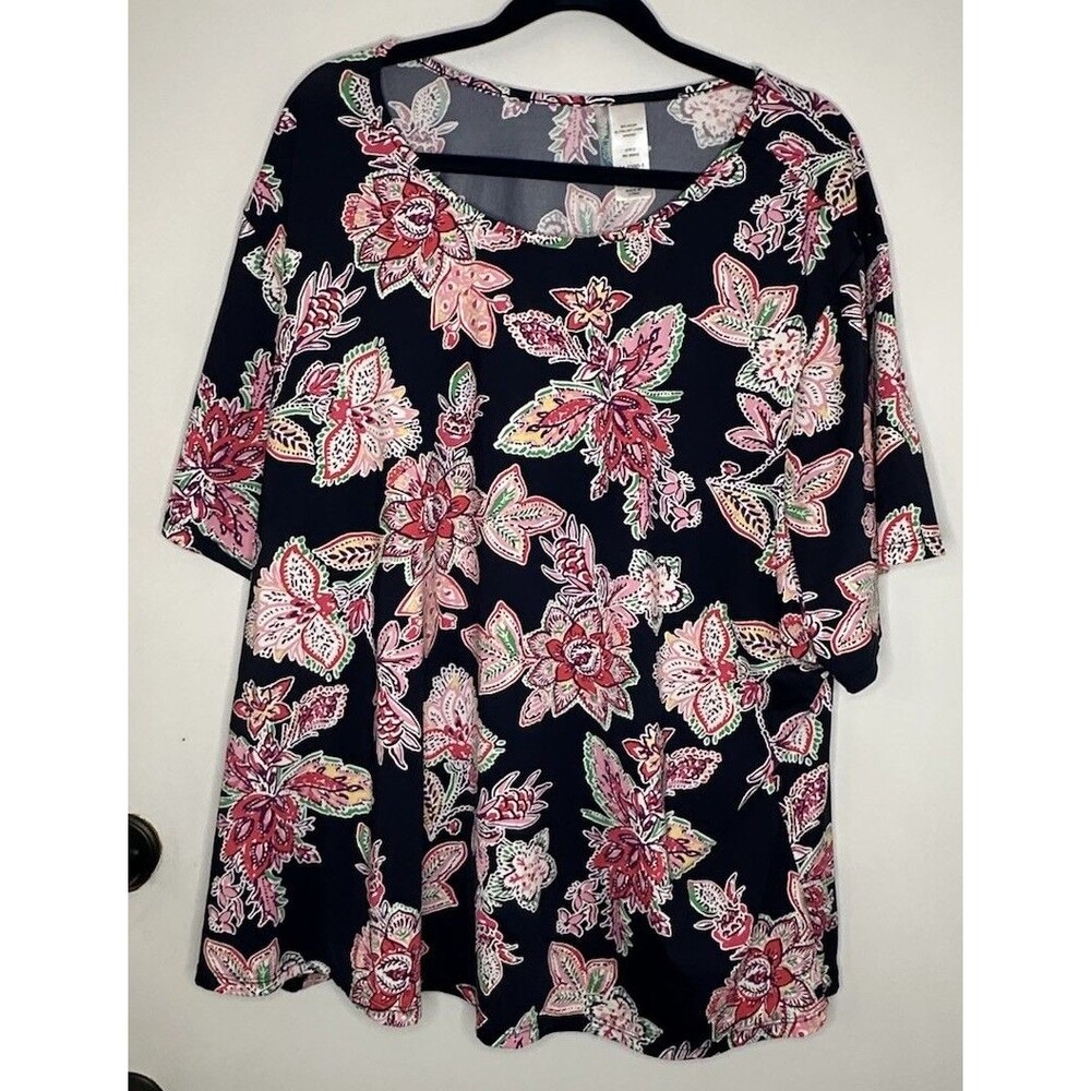 VGC Swim365 Top Women Size 30/32 Blue Floral Short Sleeve Swimming Short Sleeve